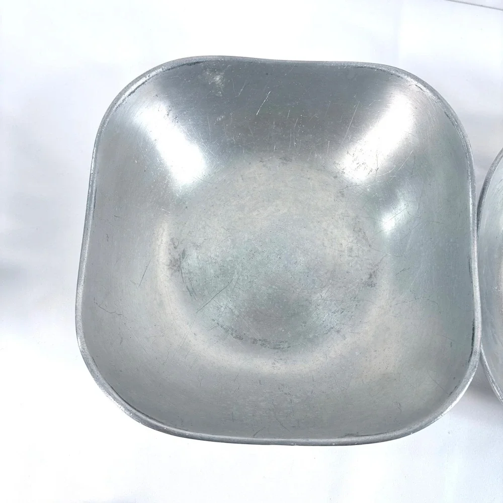 Wilton Armetale Serving Bowls Silver Pewter Finish Square Wavy Footed Set of 2